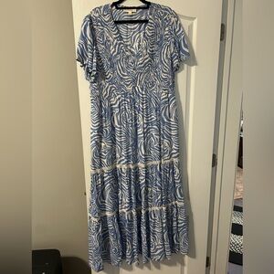 Nurture by Lamaze Blue and White Tiered V‑Neck Maxi Dress